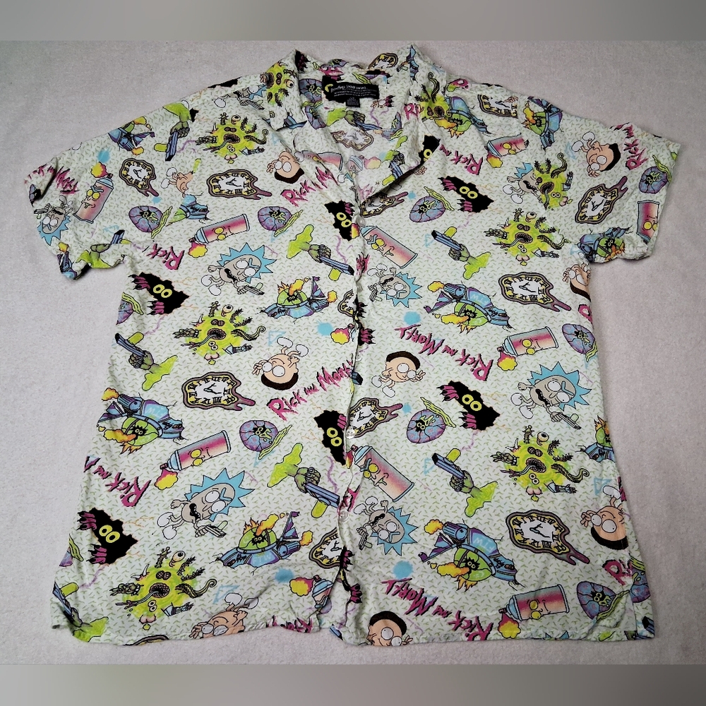 Men's Cartoon Print Swim Button Down Shirt  Multicolor
